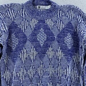 Ron Chereskin Sweater Meens Small Blue White Geometric‎ Textured Pullover Knit